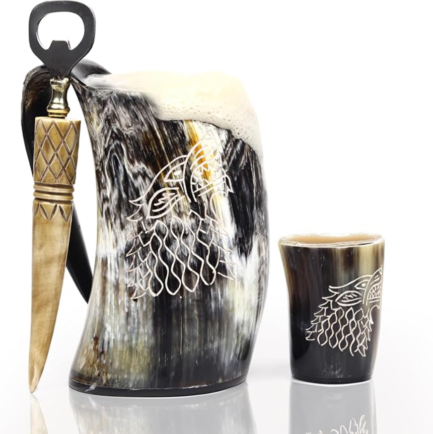 MARS EXPORTS Wolf design Viking horn mug set