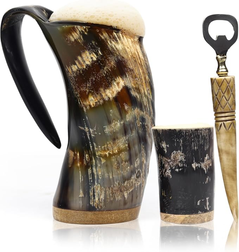 MARS EXPORTS simple natural horn mug with wooden base