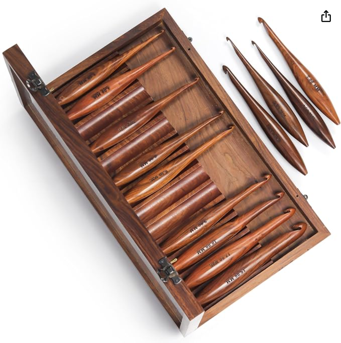 MARS EXPORTS rosewood crochet box with 13 ergonomic wooden hooks