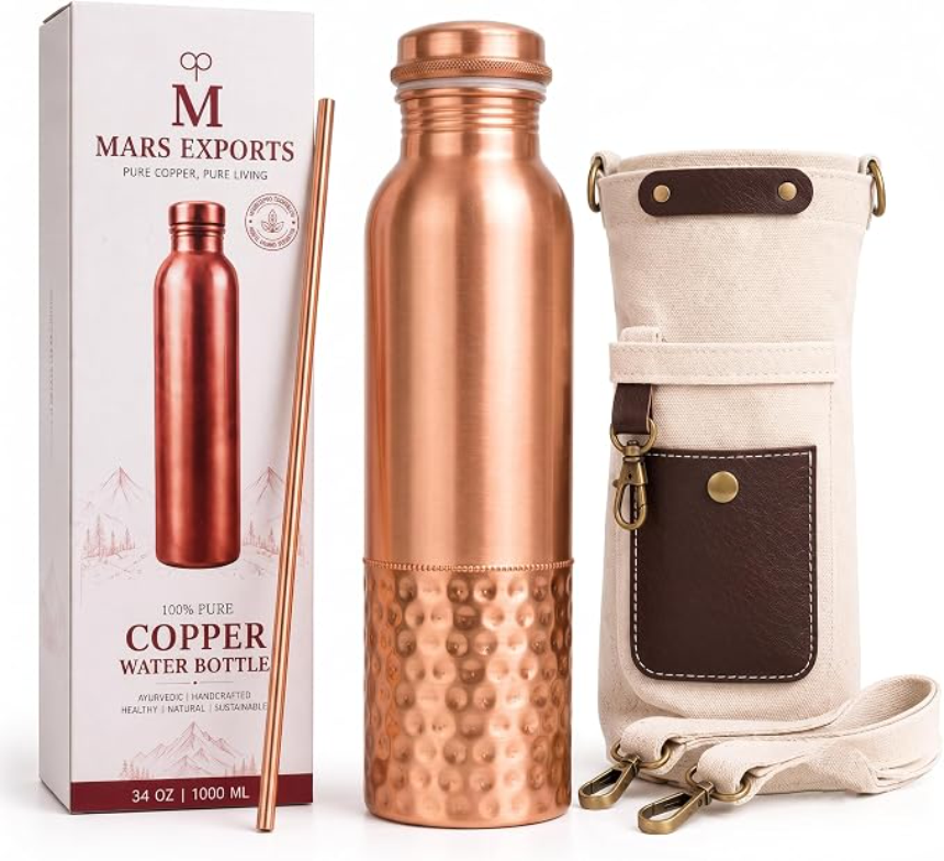 MARS EXPORTS Bottom Hammered copper bottle 950 ml