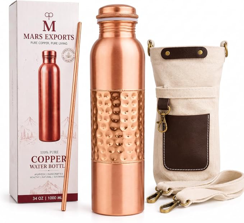 MARS EXPORTS Centre Hammered copper bottle 950 ml