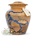 20 cubic inch mango wood keepsake urn with blue resin design