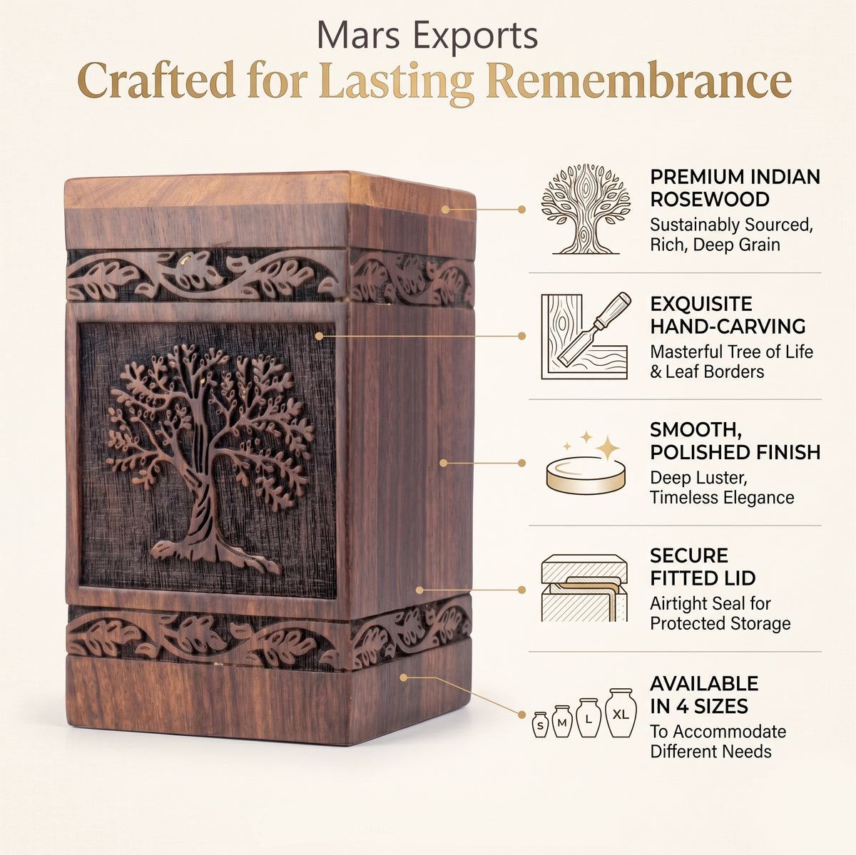 20 cu in wooden cremation keepsake urn displayed as a memorial piece