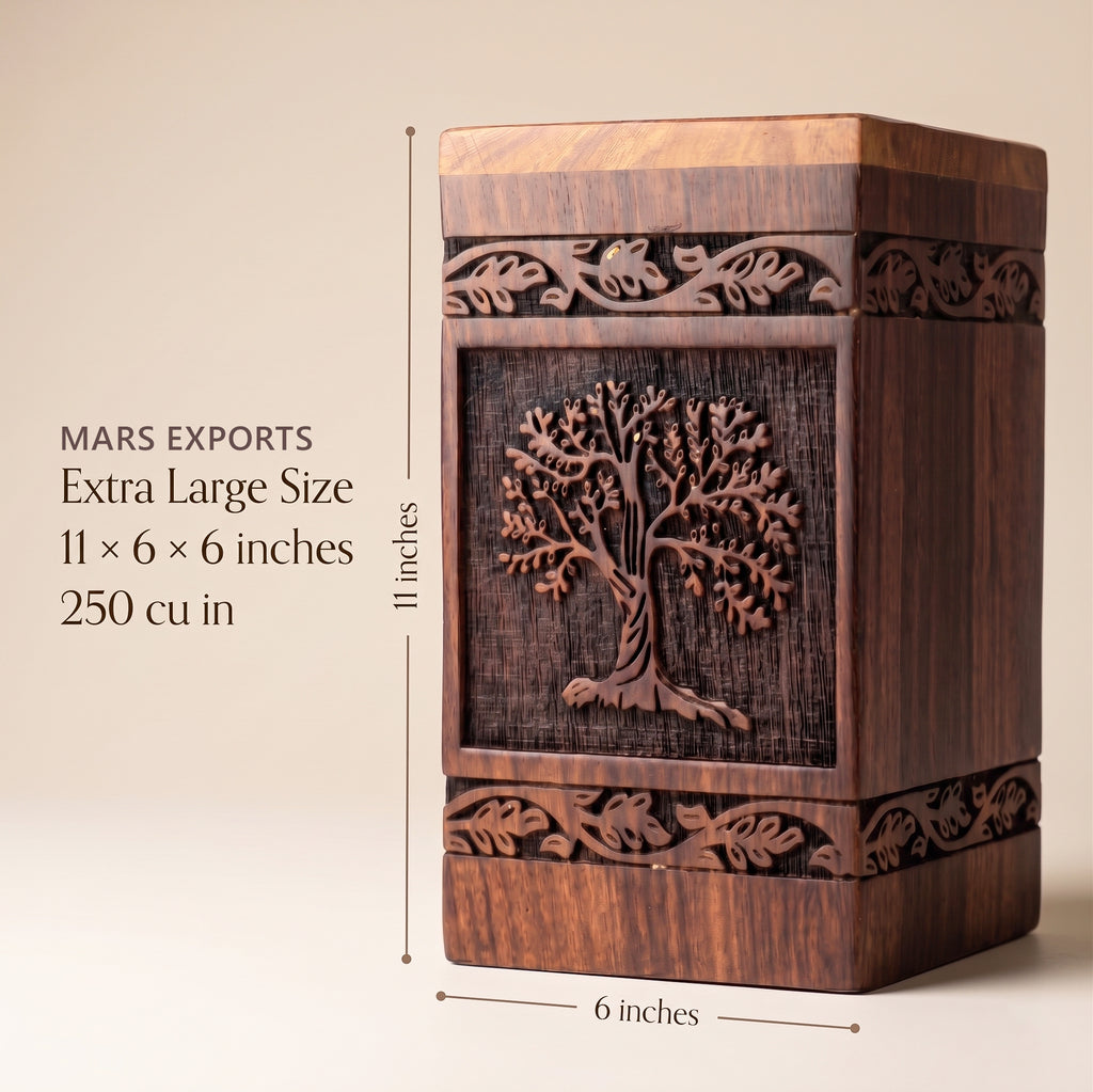 Extra-large square cremation urn with detailed Tree of Life motif