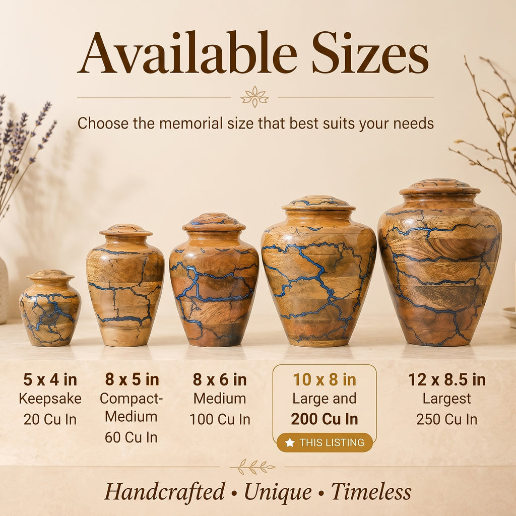 200 Cu In Wooden Memorial Urn with Blue Resin