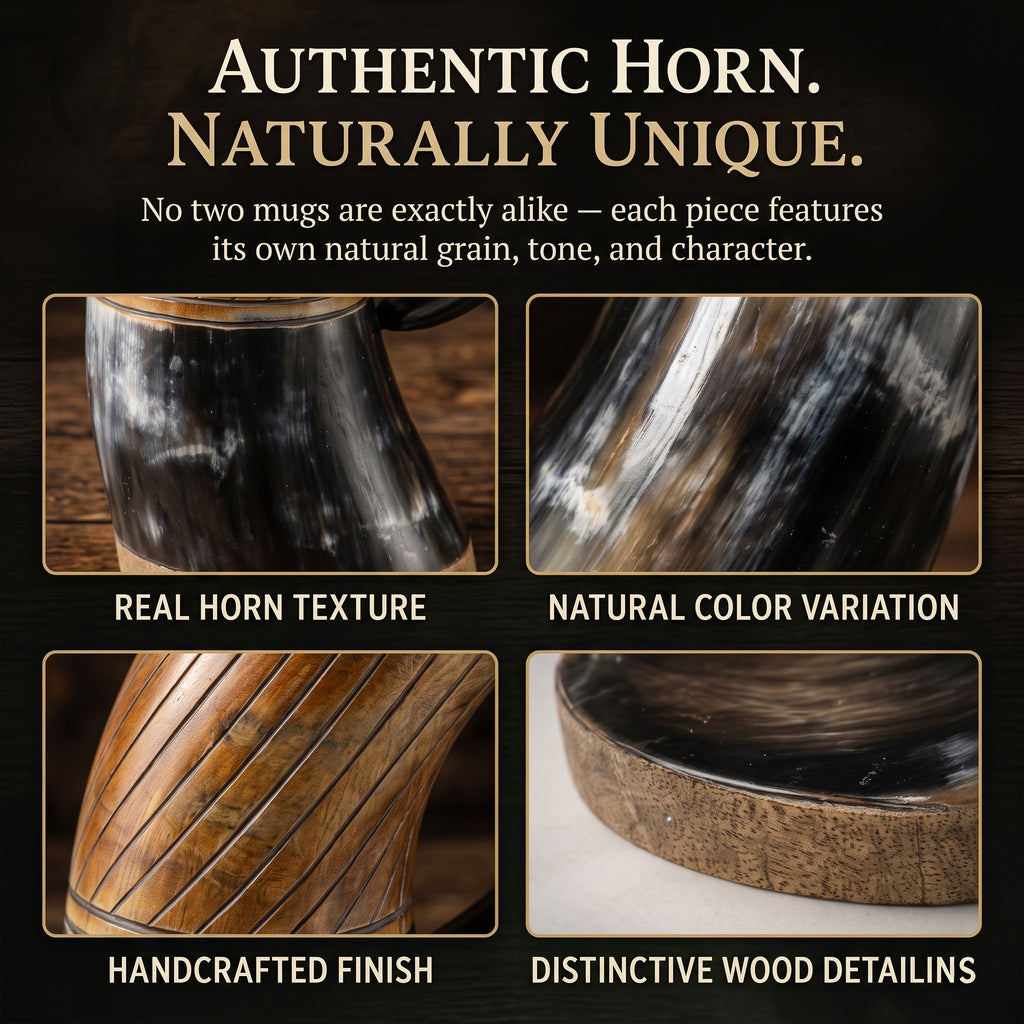 Carved Viking Horn Mug  With Bottl Opener– Natural Ox Horn with Burned Artwork