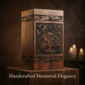 20 cubic inch wooden keepsake urn with Tree of Life and flying birds design