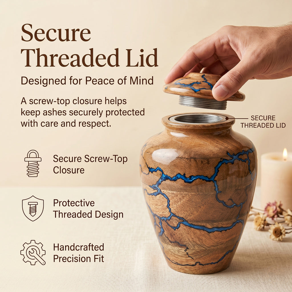100 cu in wooden memorial urn with secure threaded lid