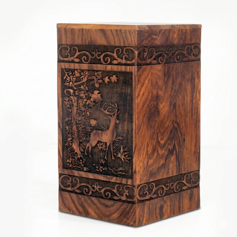 115 Cu In Wooden Memorial Urn for Ashes – Deer Design