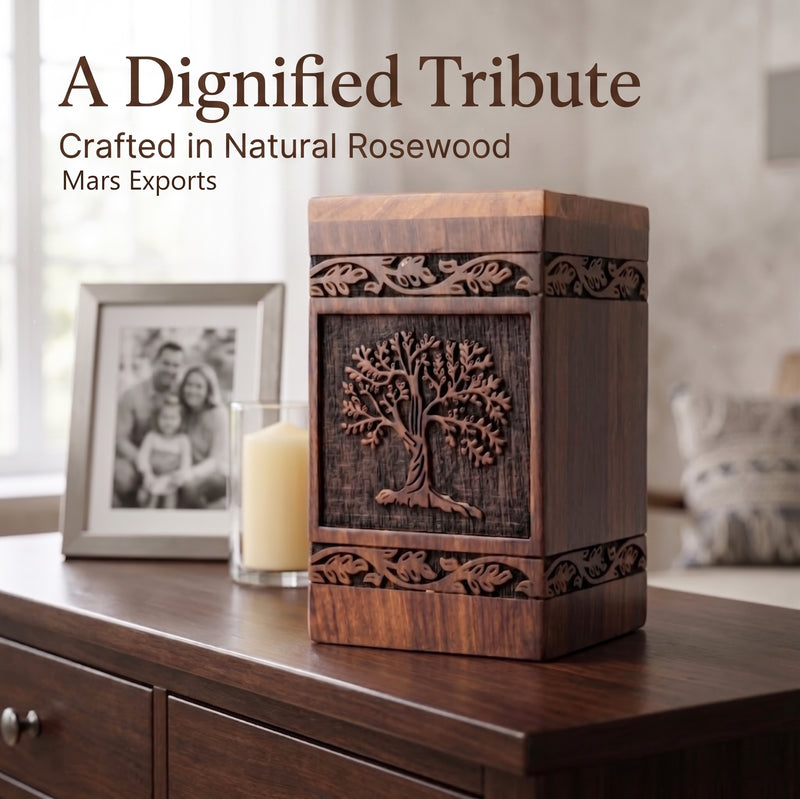115 Cu In Wooden Memorial Urn for Ashes – Tree of Life