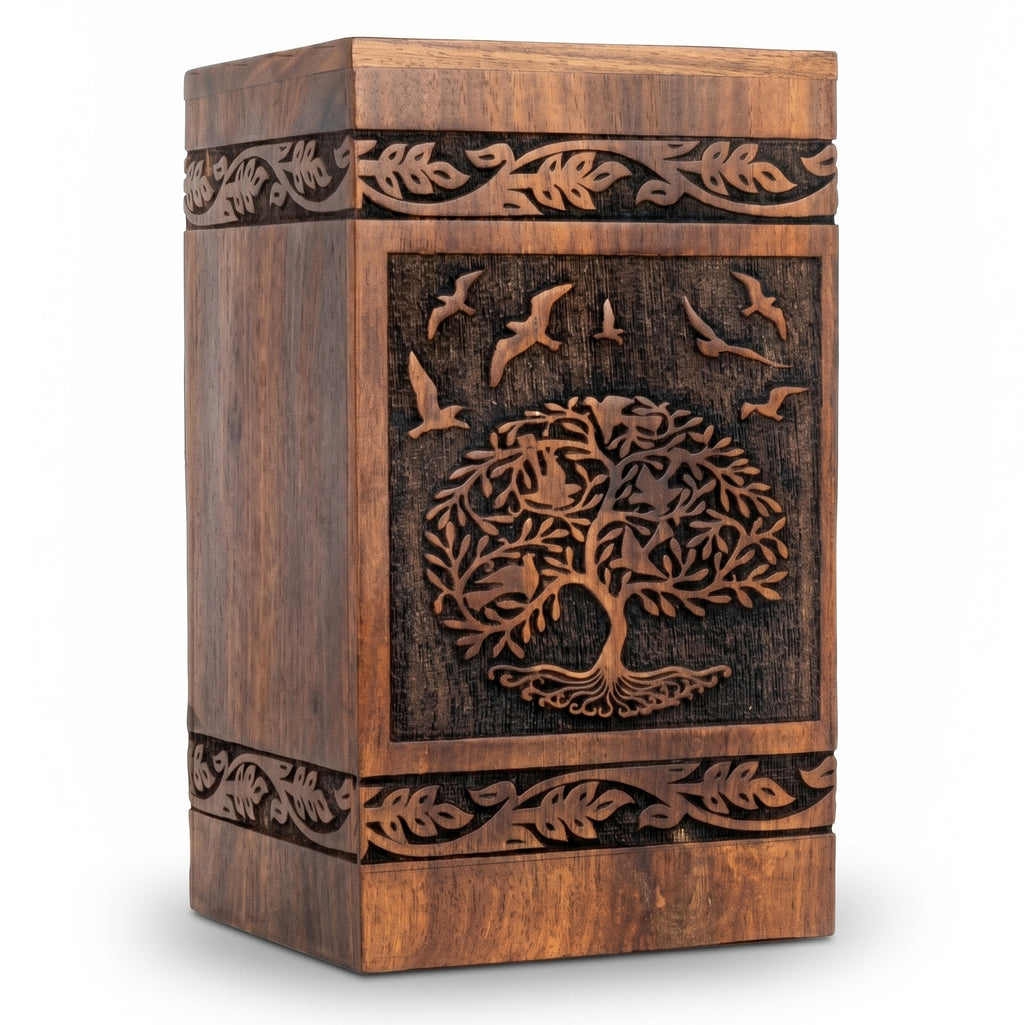 Extra-large wooden cremation urn for ashes in handcrafted rosewood