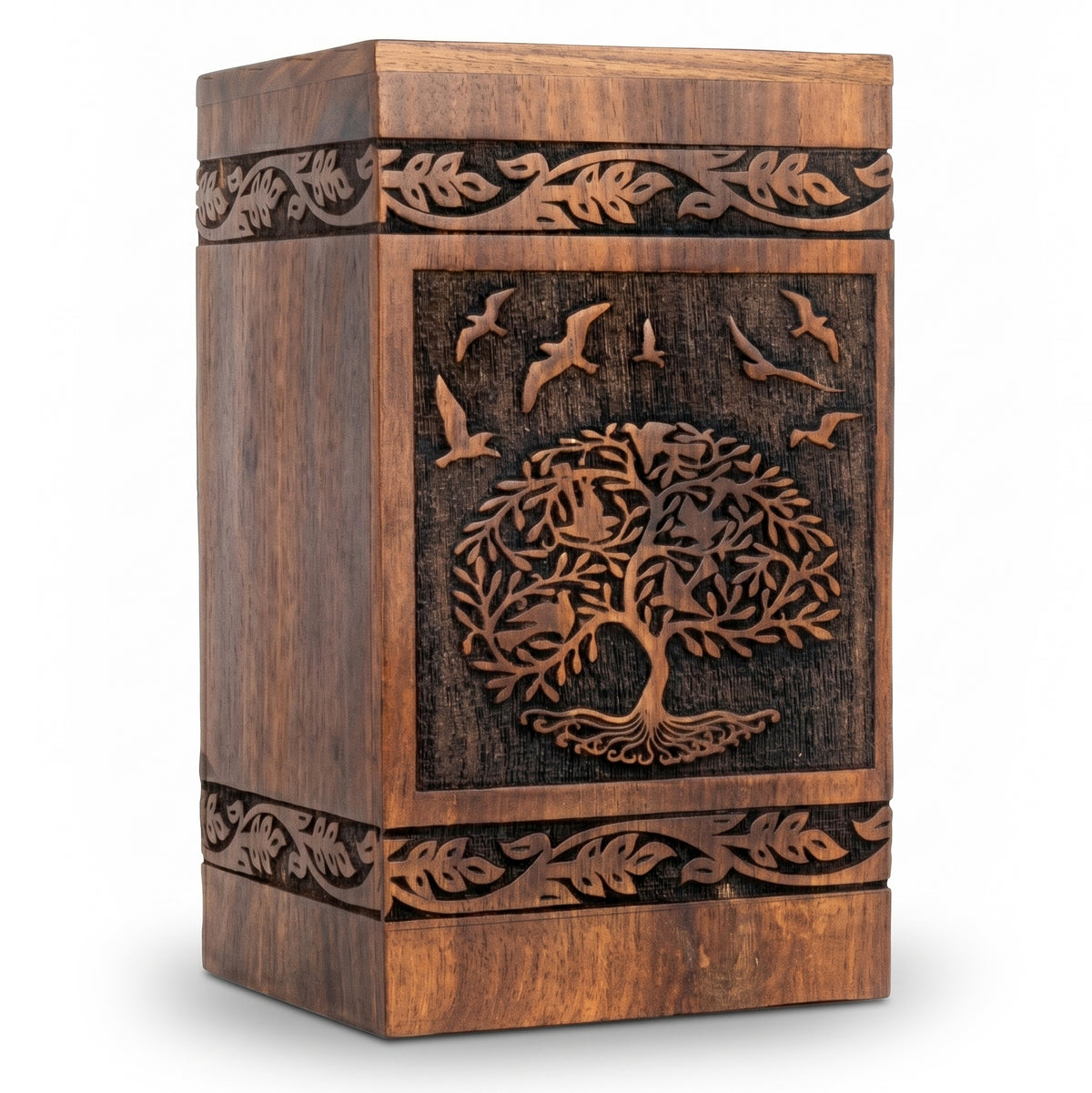 Extra-large wooden cremation urn for ashes in handcrafted rosewood