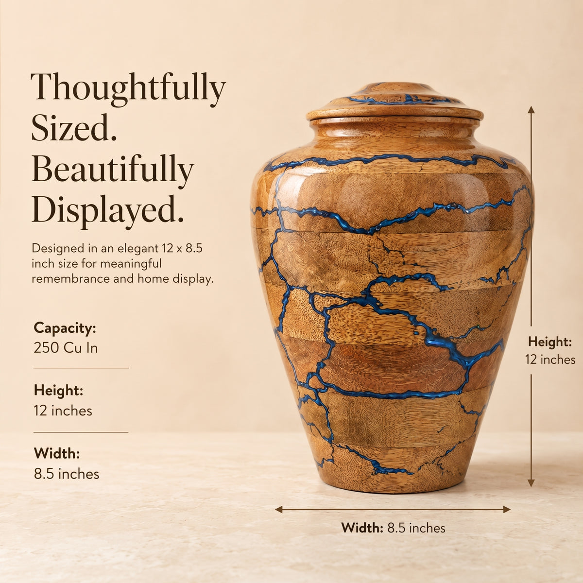 Extra-large memorial urn approximately 12 inches high