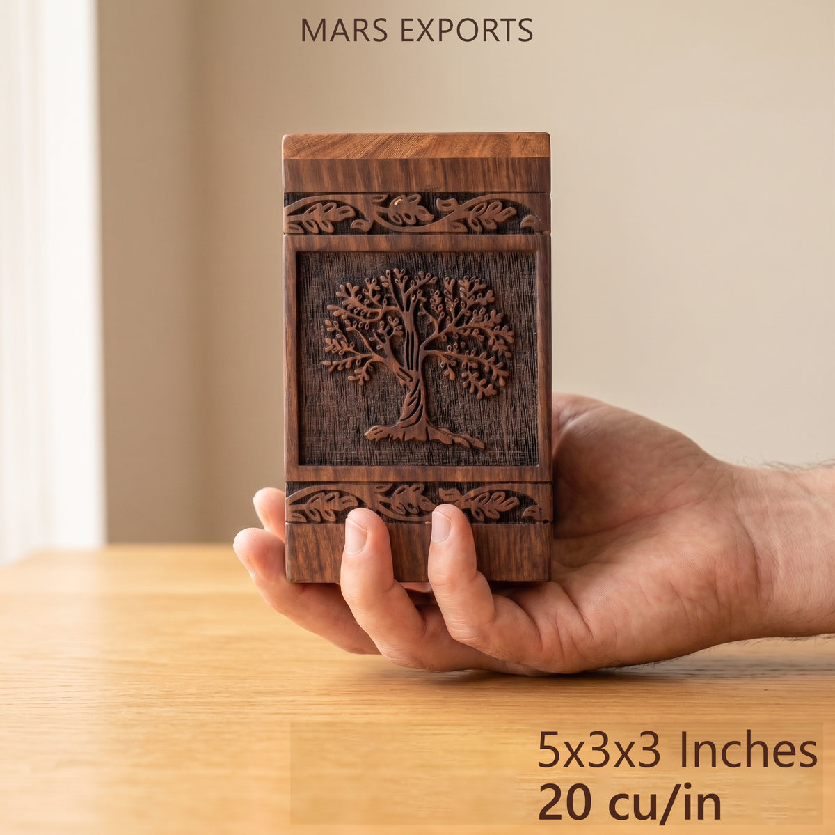 Tree of Life wooden keepsake box in a dignified memorial setting