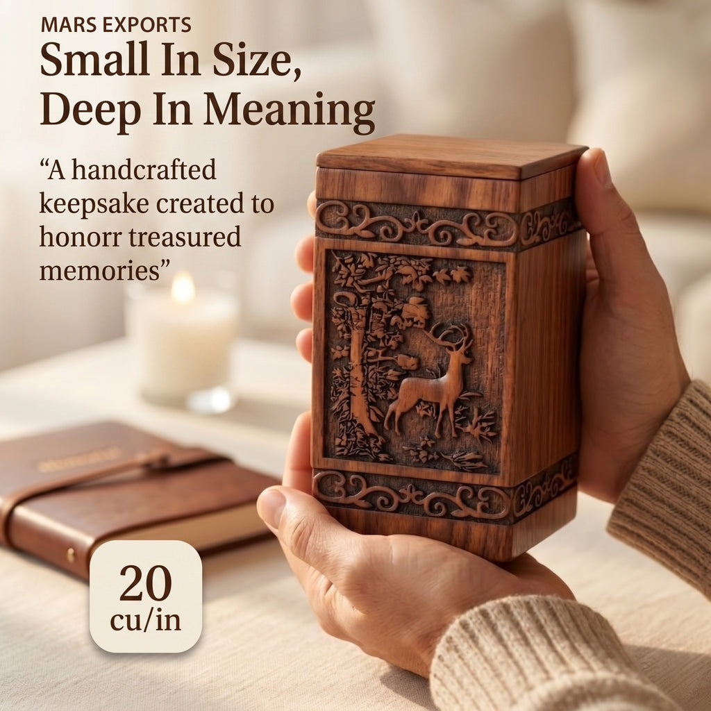 Rosewood deer memorial urn for preserving a small portion of ashes