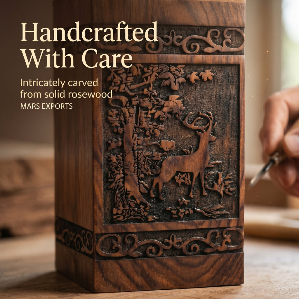 250 cubic inch square wooden cremation urn with nature-inspired design