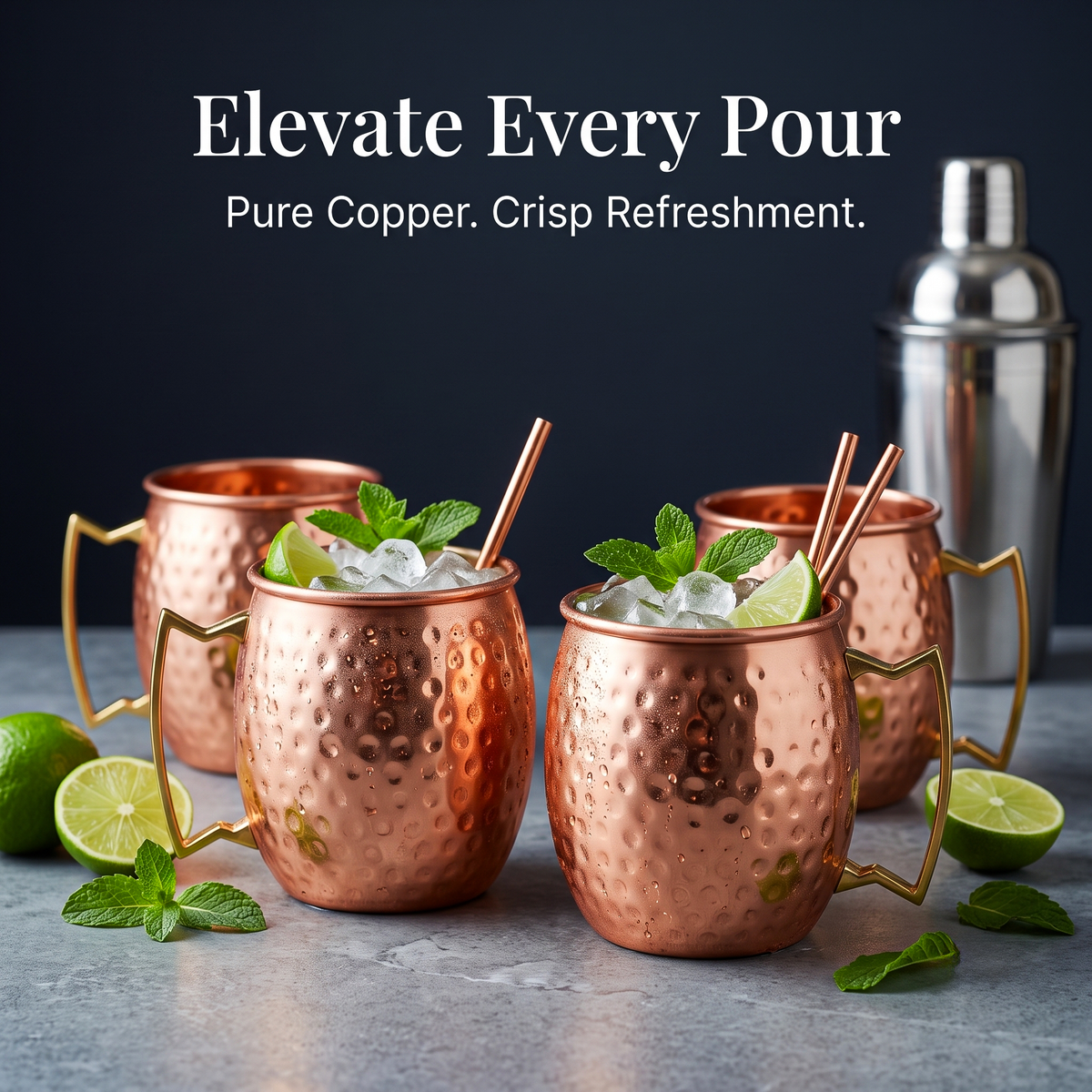 Hammered Pure Copper Moscow Mule Mugs with Straws – Set of 4, 16 oz