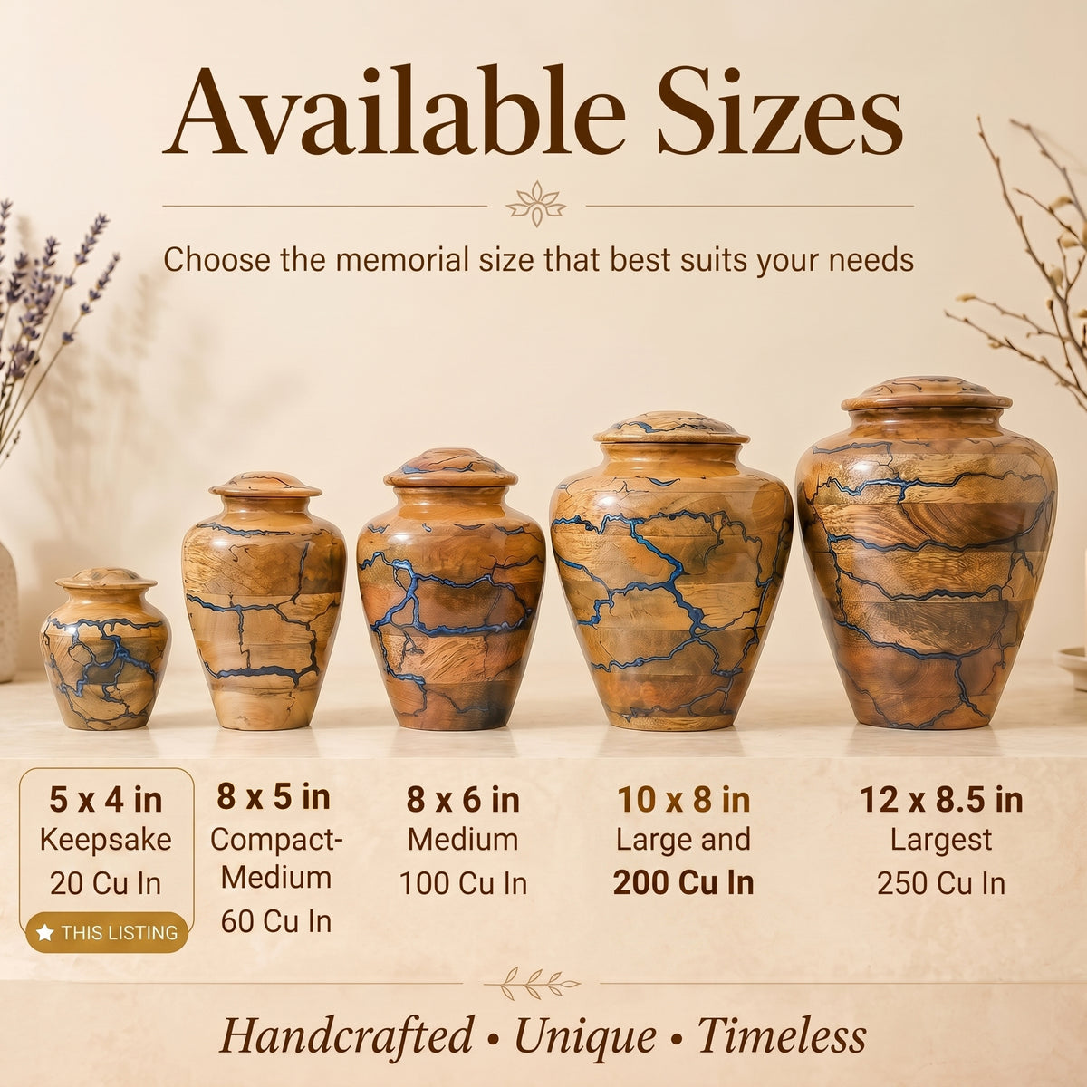 Handcrafted mango wood keepsake urn with unique resin pattern