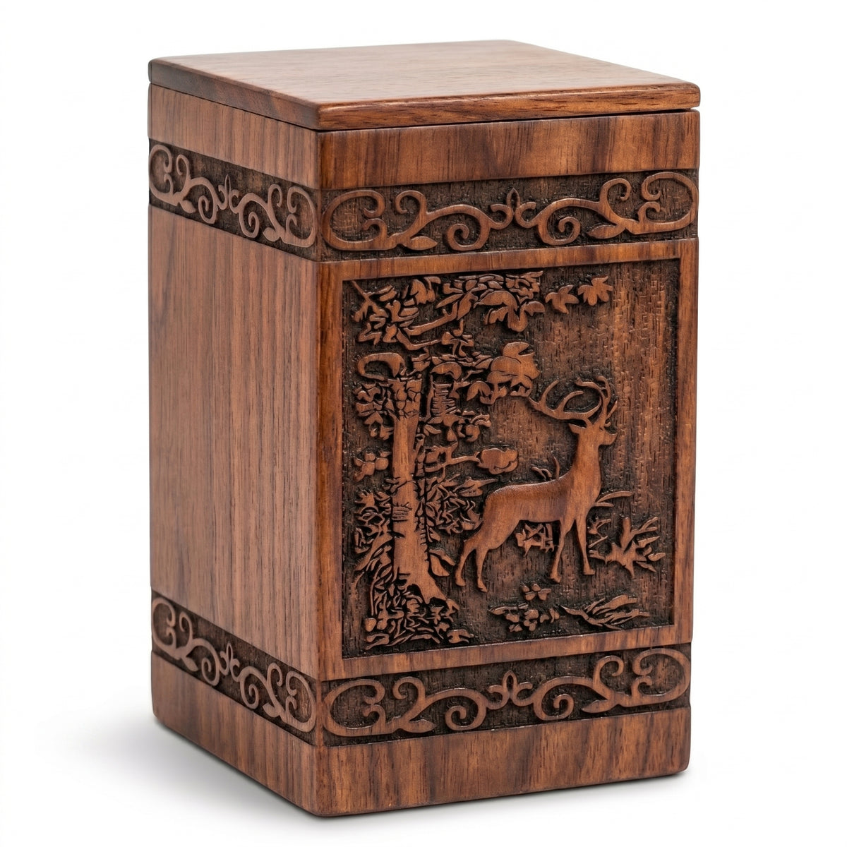 20 cubic inch rosewood keepsake urn for ashes with engraved deer design