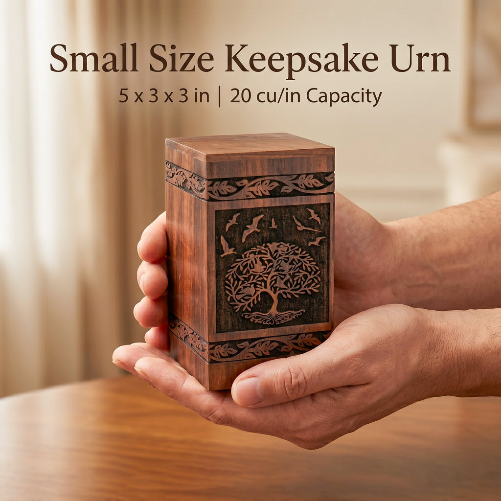 20 cu in wooden memorial keepsake urn with natural grain