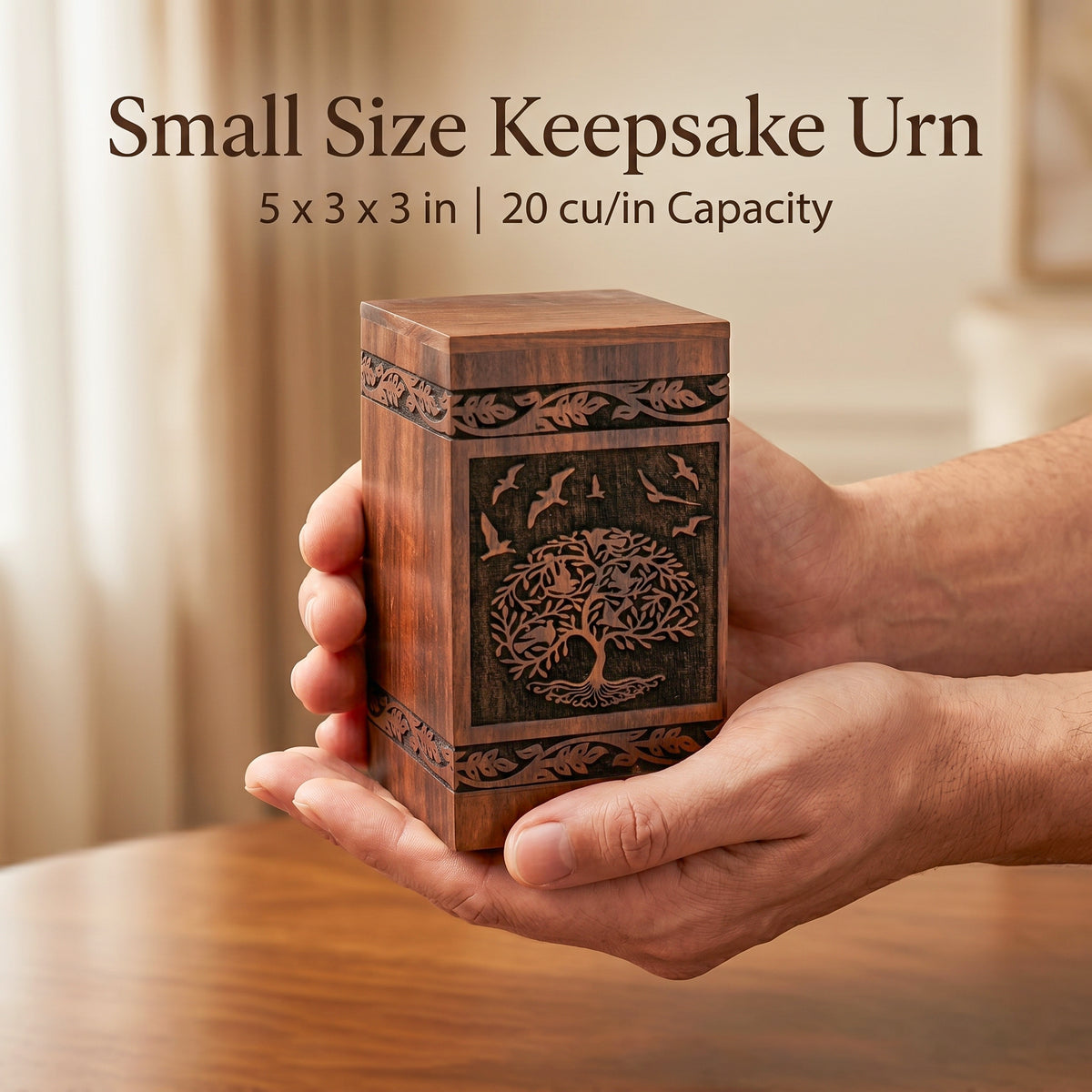 20 cu in wooden memorial keepsake urn with natural grain