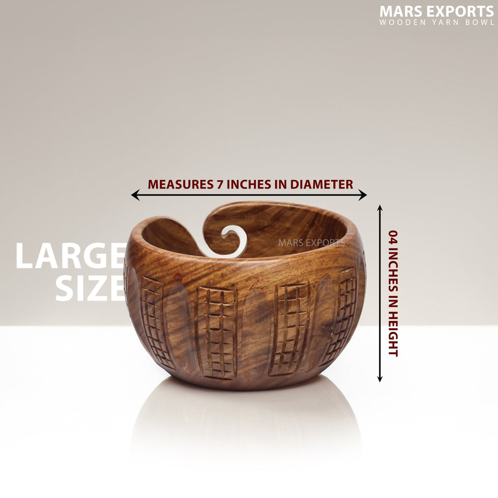 Hand-Carved Indian Rosewood Yarn Bowl for Knitting & Crochet – 7 × 4 in