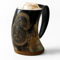 Large 28 oz dragon Viking natural ox horn mug – product view 1