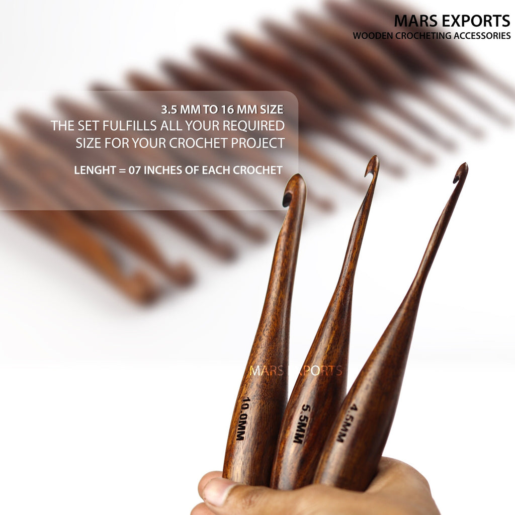 13-Piece Rosewood Crochet Hook Set – Dolphin Design Wooden Hooks