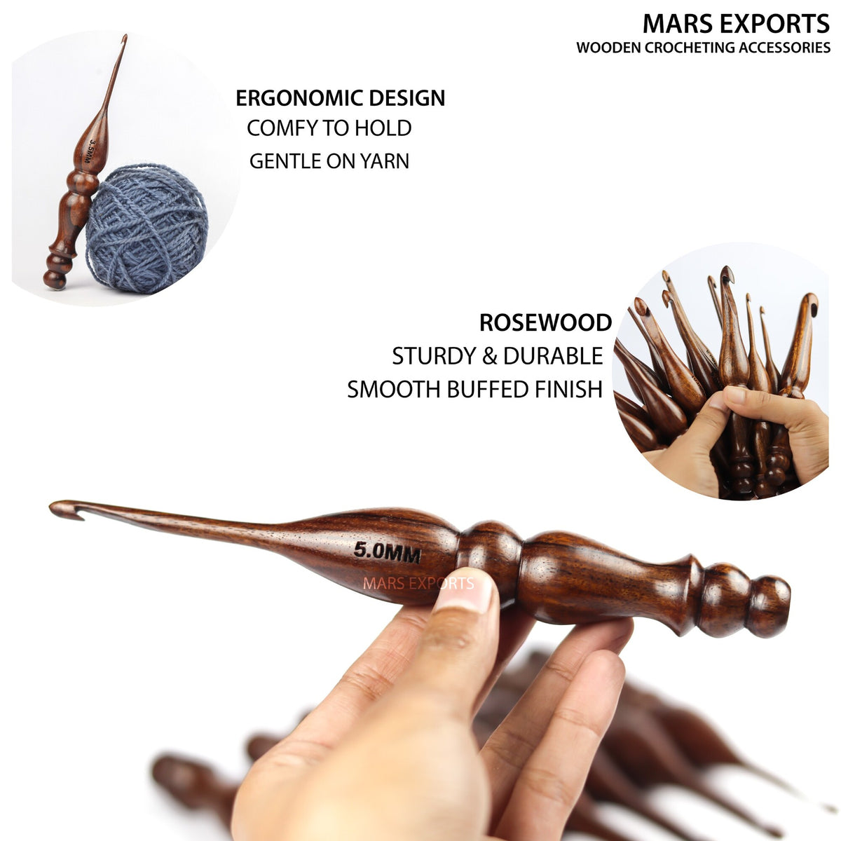 Premium 13-Piece Rosewood Crochet Hook Set – Smooth Wooden Hooks, Design 2