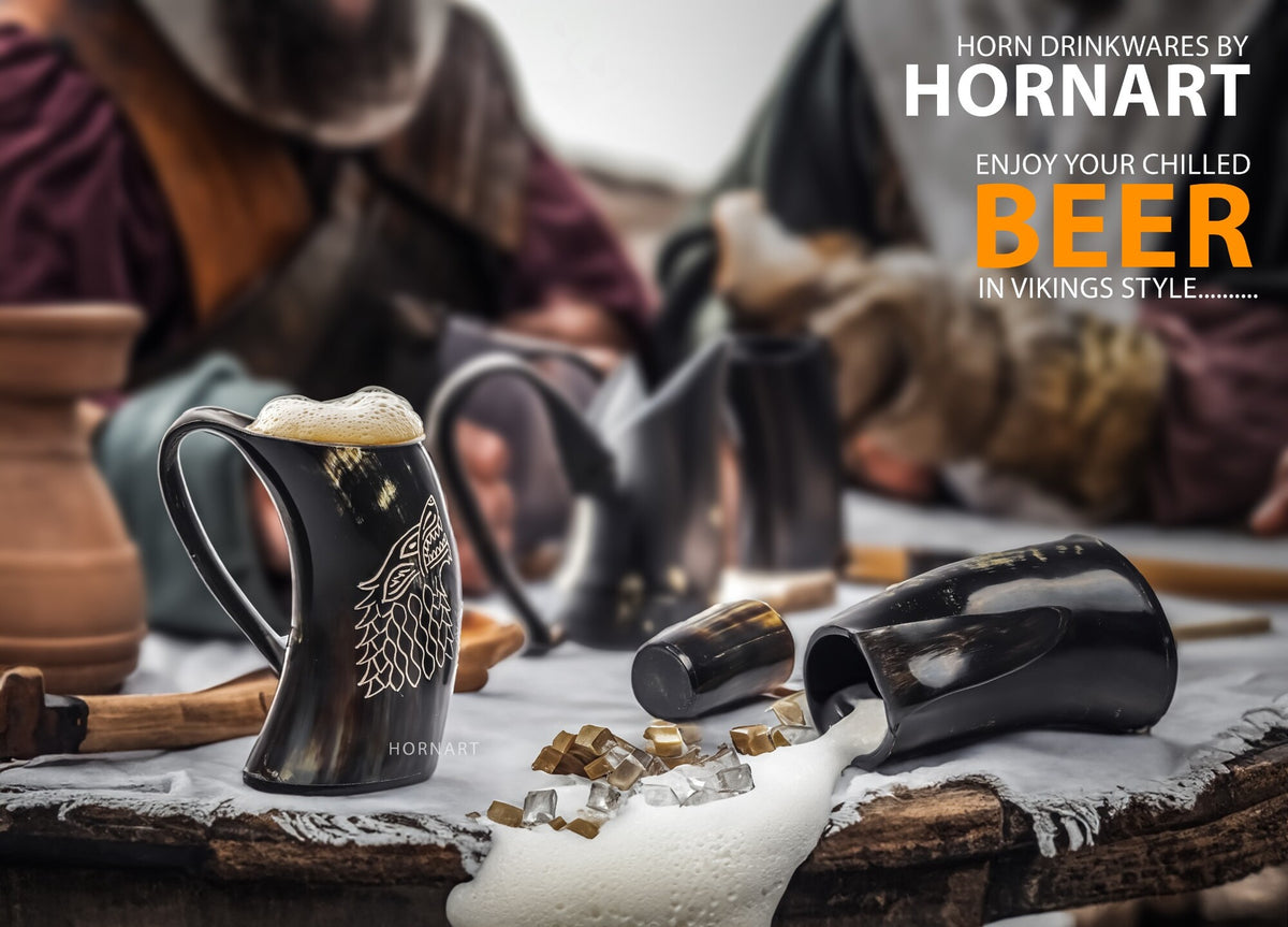 Wolf Viking horn mug for beer and mead in a themed setting