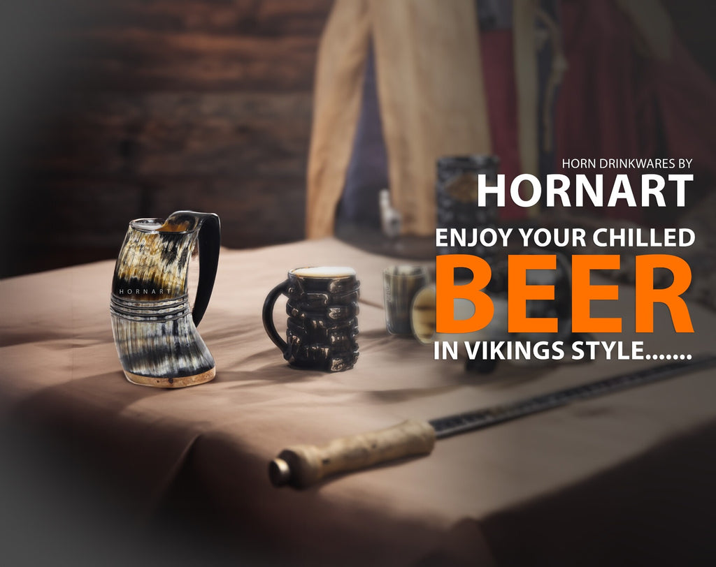 Natural ox horn Viking drinkware set for cold beverages and gifting