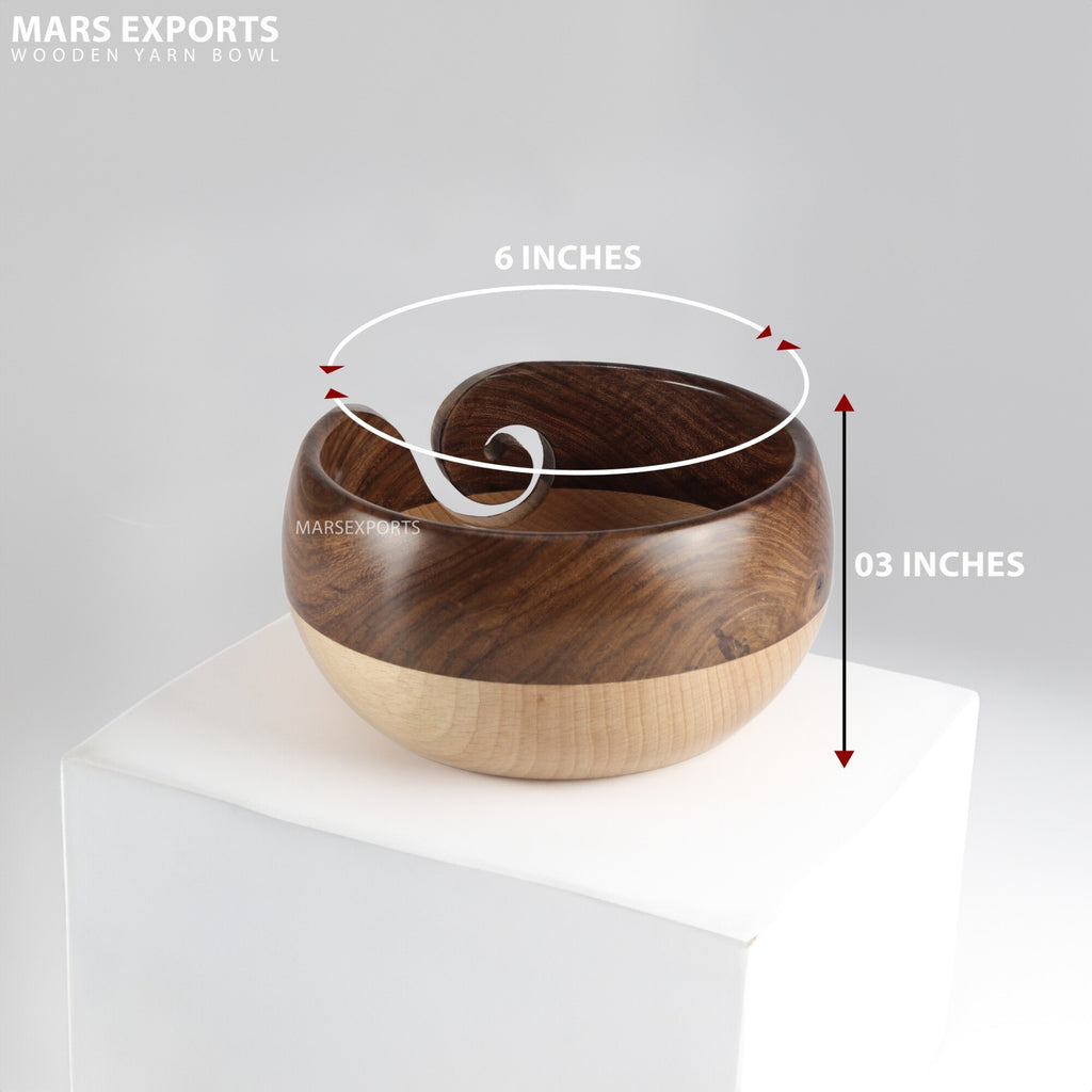 Handcrafted Multiwood Yarn Bowl for Knitting & Crochet – Multicolor Design 2, 6 × 3 in