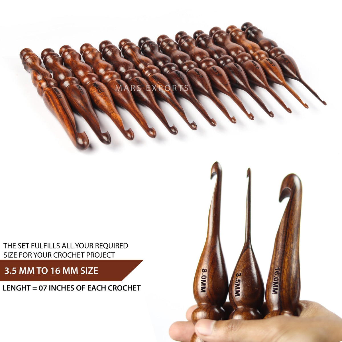 Premium 13-Piece Rosewood Crochet Hook Set – Smooth Wooden Hooks, Design 2