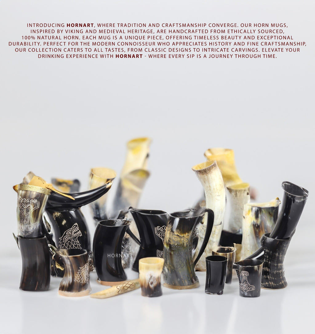 Natural Ox Horn Thor Viking Mug Set with Shot Glass & Bottle Opener – 16–20 oz
