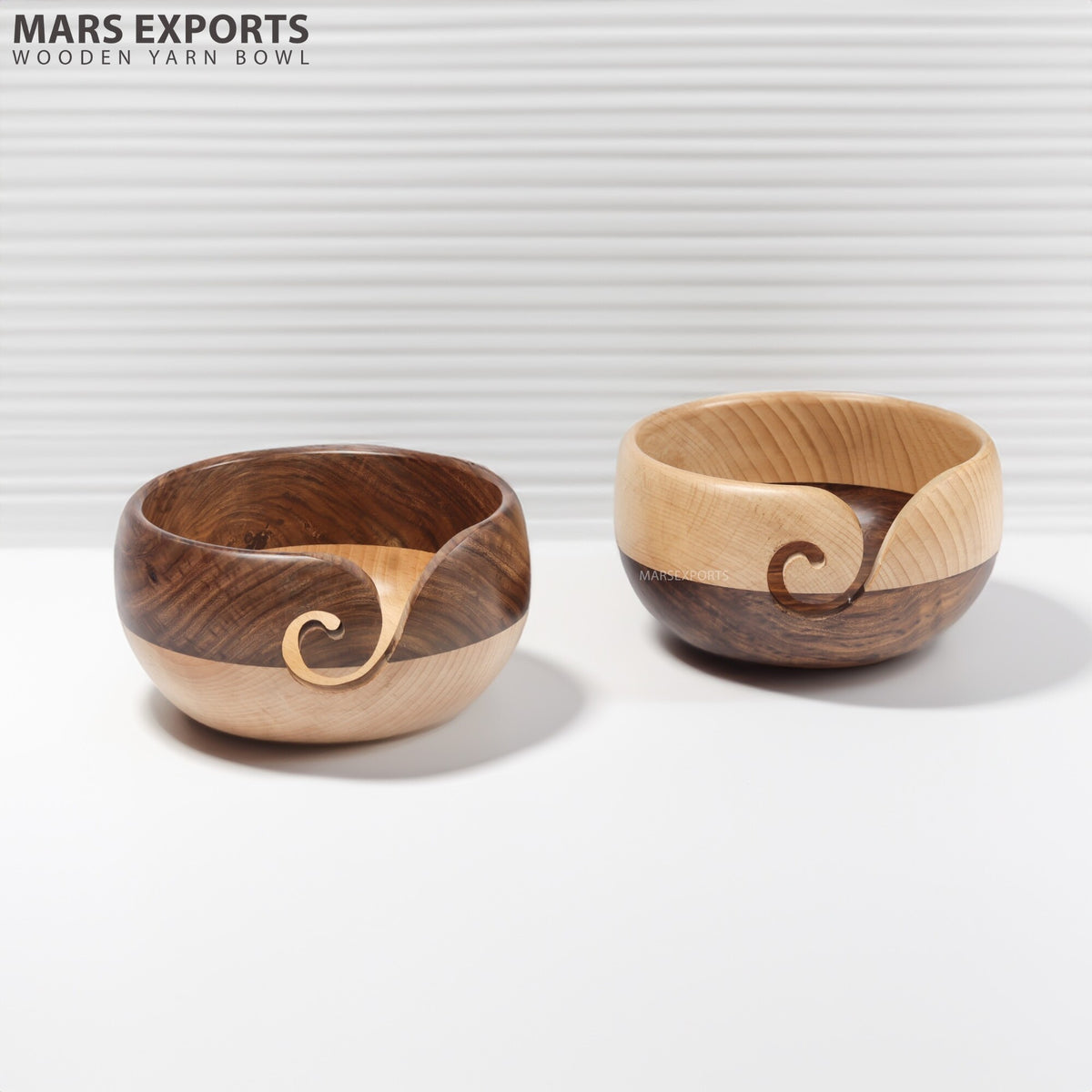 Handcrafted Multiwood Yarn Bowl for Knitting & Crochet – Multicolor Design 2, 6 × 3 in