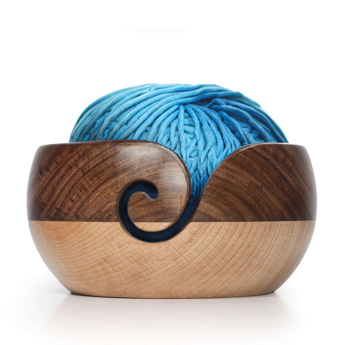 Handcrafted Multiwood Yarn Bowl for Knitting & Crochet – Multicolor Design 2, 6 × 3 in