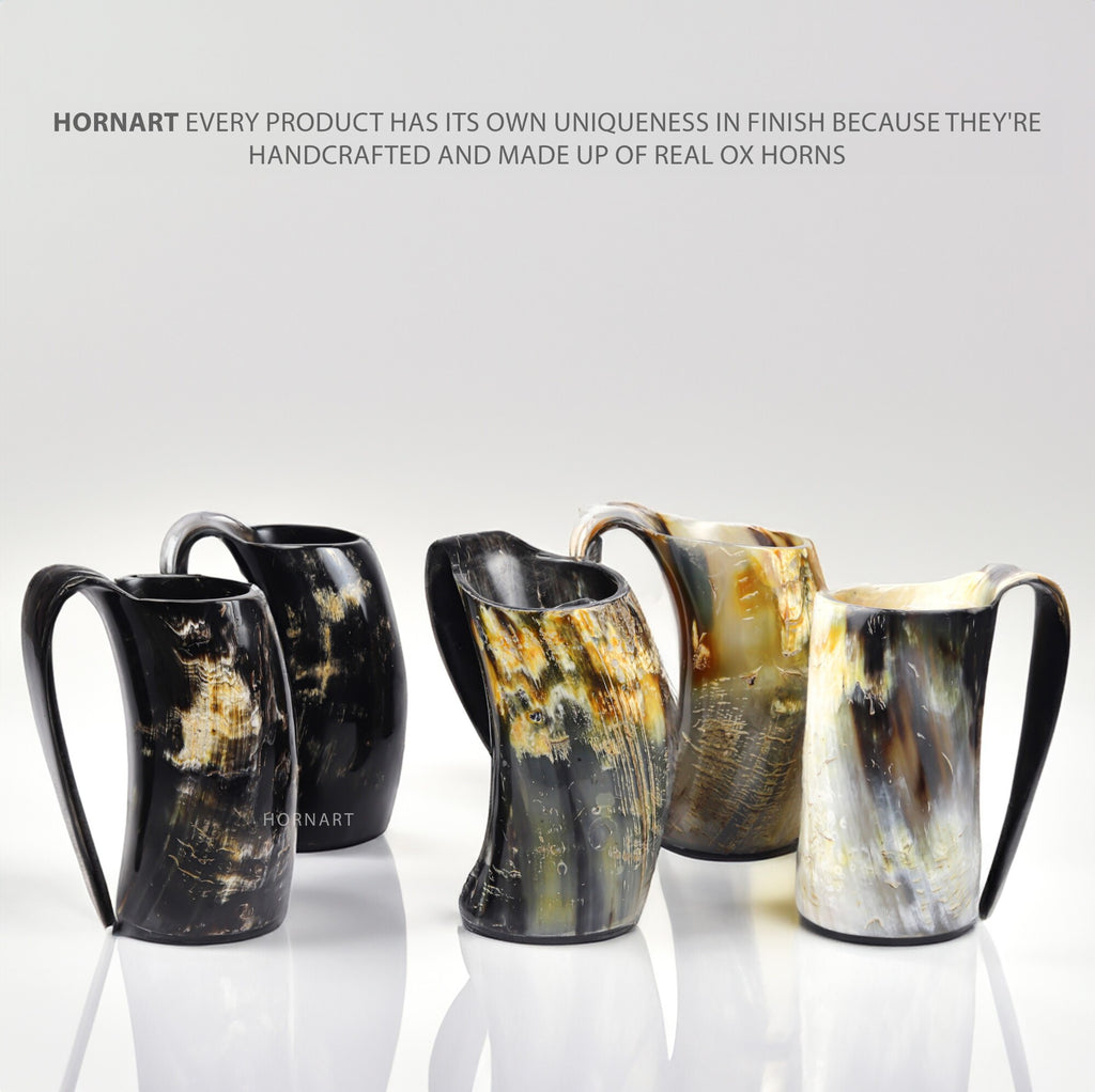 Natural Ox Horn Viking Mug Set with Shot Glass & Bottle Opener – 16–20 oz