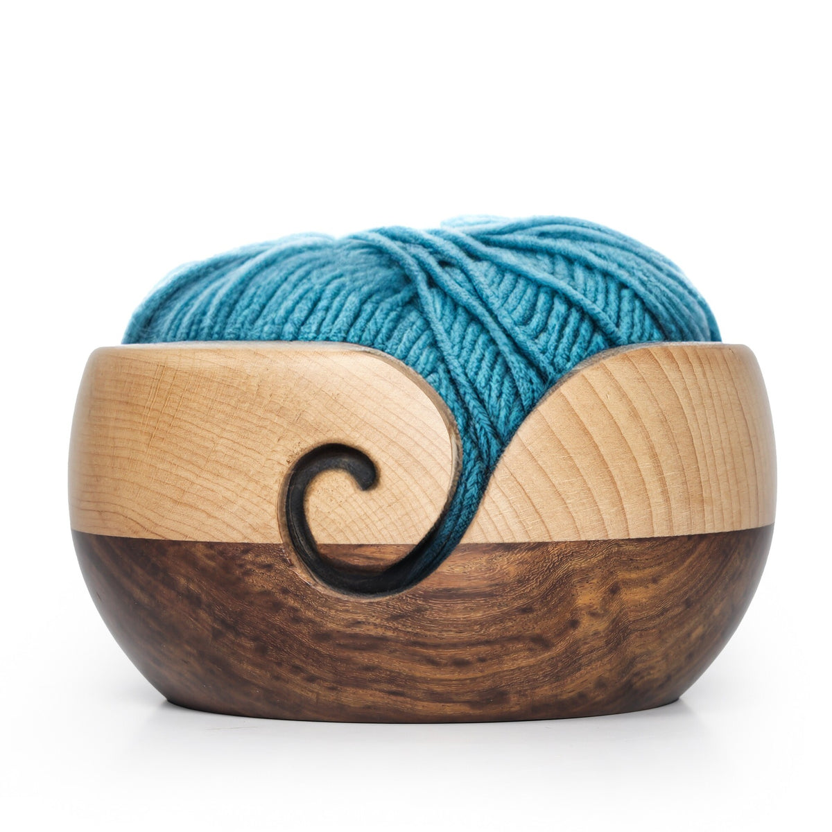 Handcrafted multicolor multiwood yarn bowl for knitting and crochet, Design 1