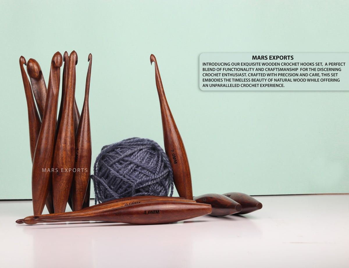 13-Piece Rosewood Crochet Hook Set – Dolphin Design Wooden Hooks