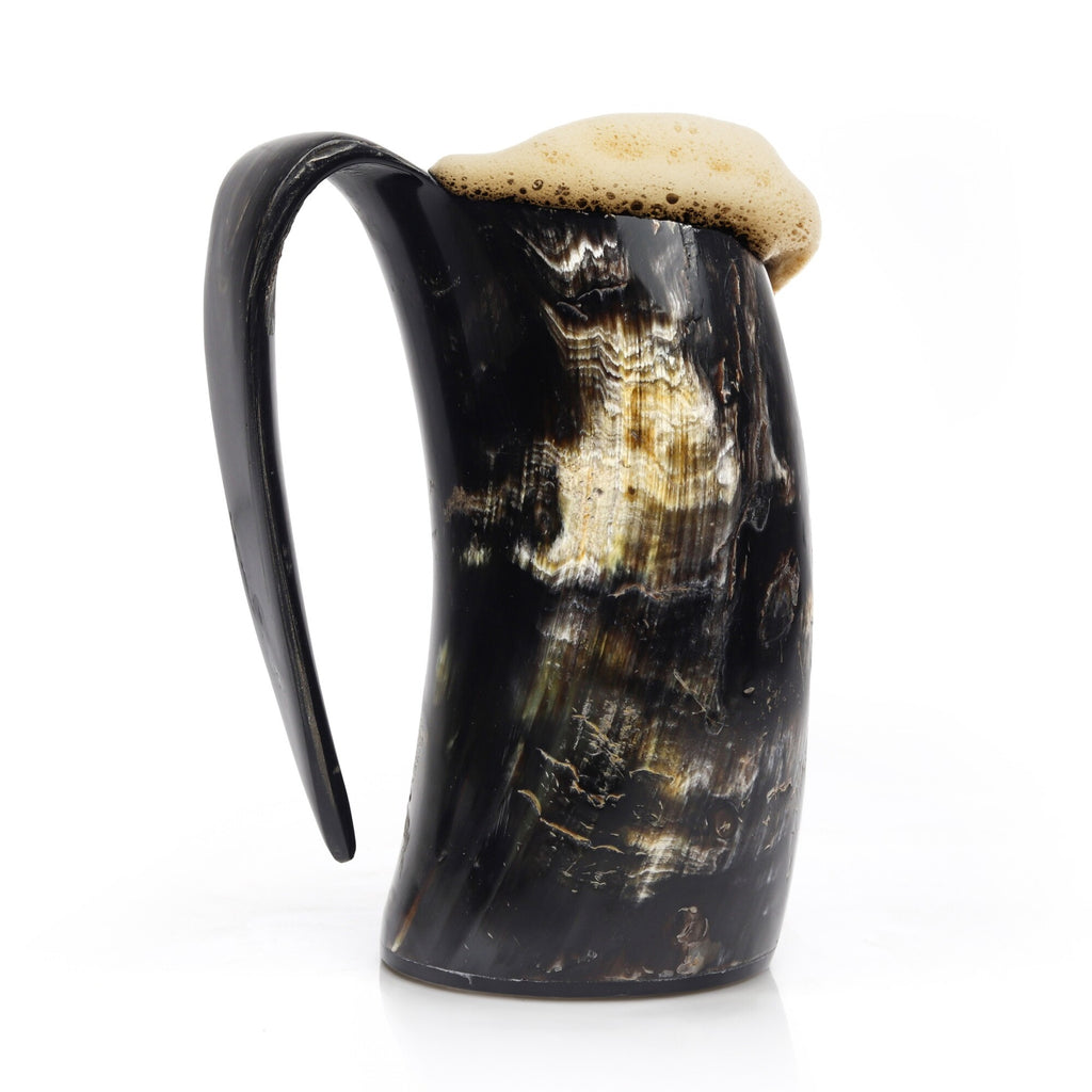 Natural Ox Horn Viking Mug Set with Shot Glass & Bottle Opener – 16–20 oz