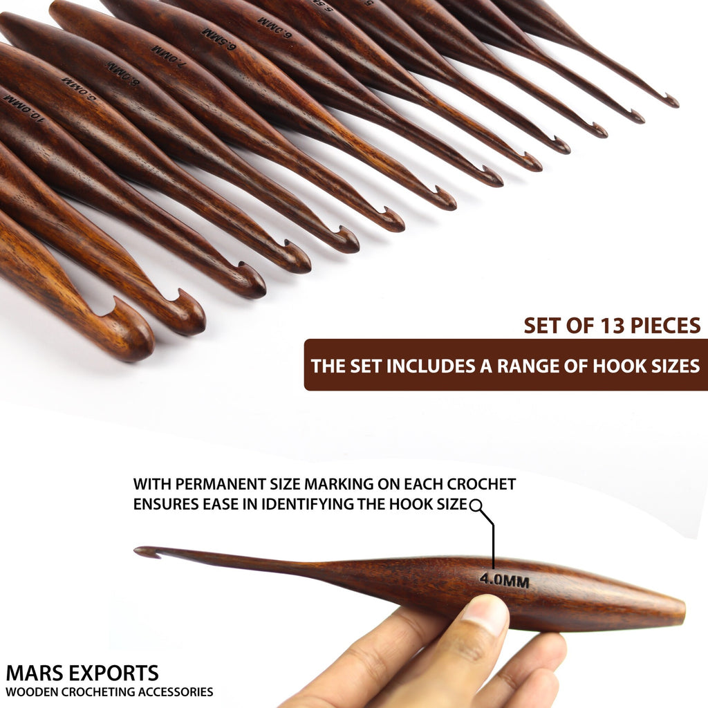 13-Piece Rosewood Crochet Hook Set – Dolphin Design Wooden Hooks