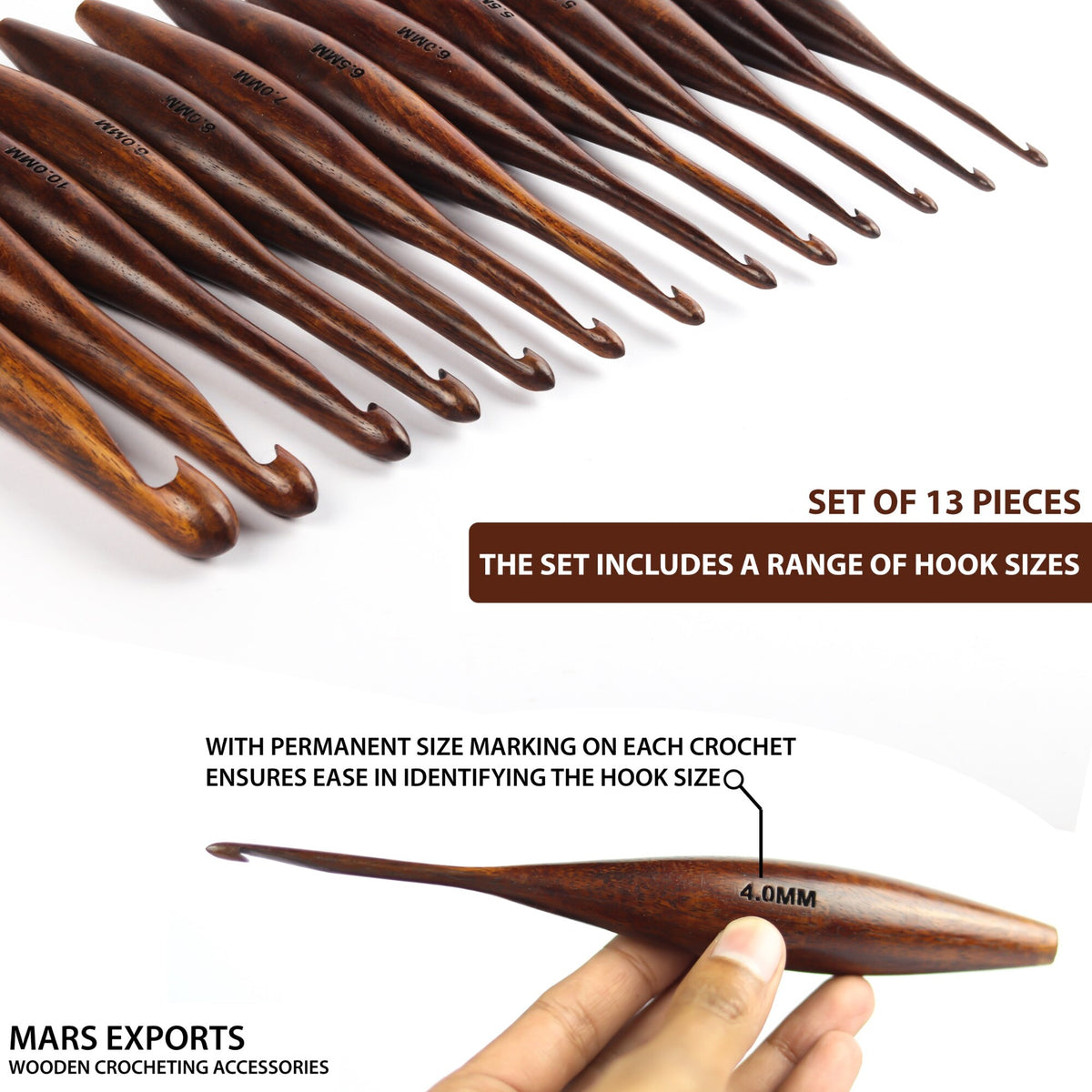 13-Piece Rosewood Crochet Hook Set – Dolphin Design Wooden Hooks