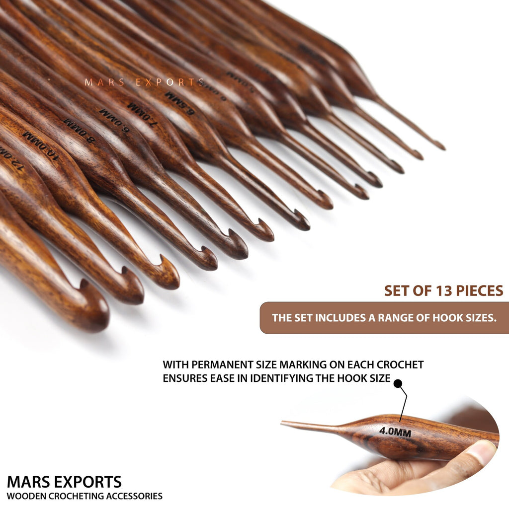 Complete 13-piece handcrafted rosewood crochet hook set