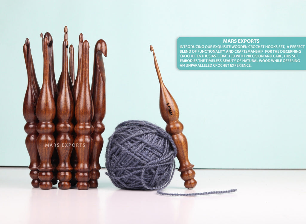 Premium 13-Piece Rosewood Crochet Hook Set – Smooth Wooden Hooks, Design 2
