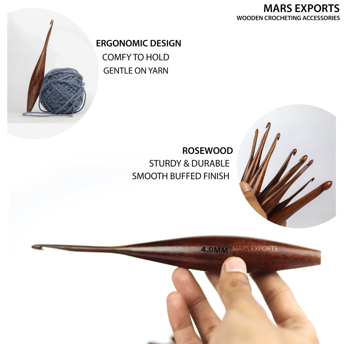 13-Piece Rosewood Crochet Hook Set – Dolphin Design Wooden Hooks