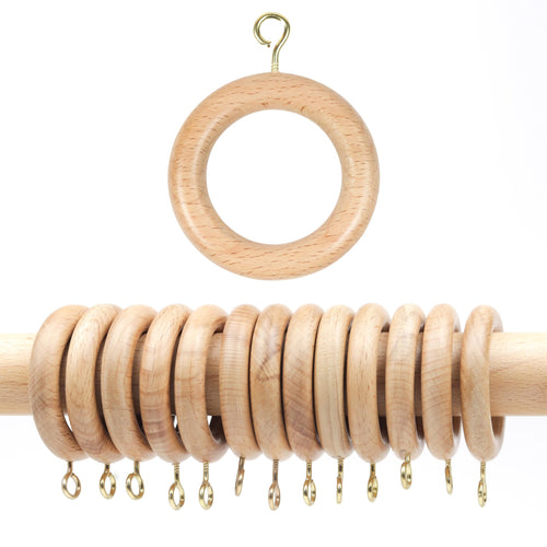 Natural beechwood wooden curtain rings without clips