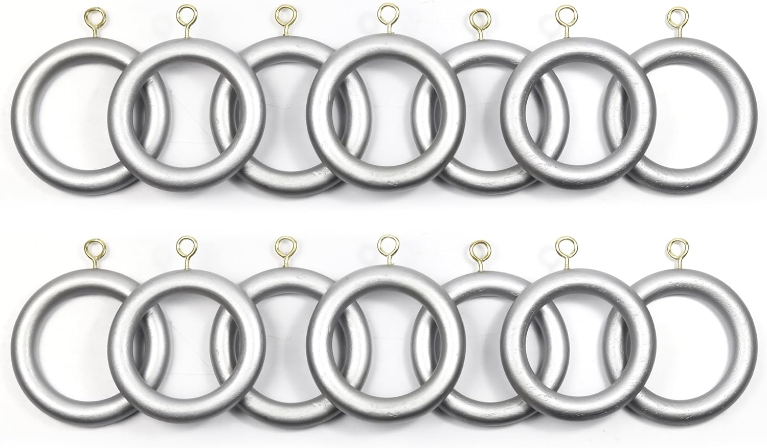 Silver wooden curtain rings without clips with brass eyehooks