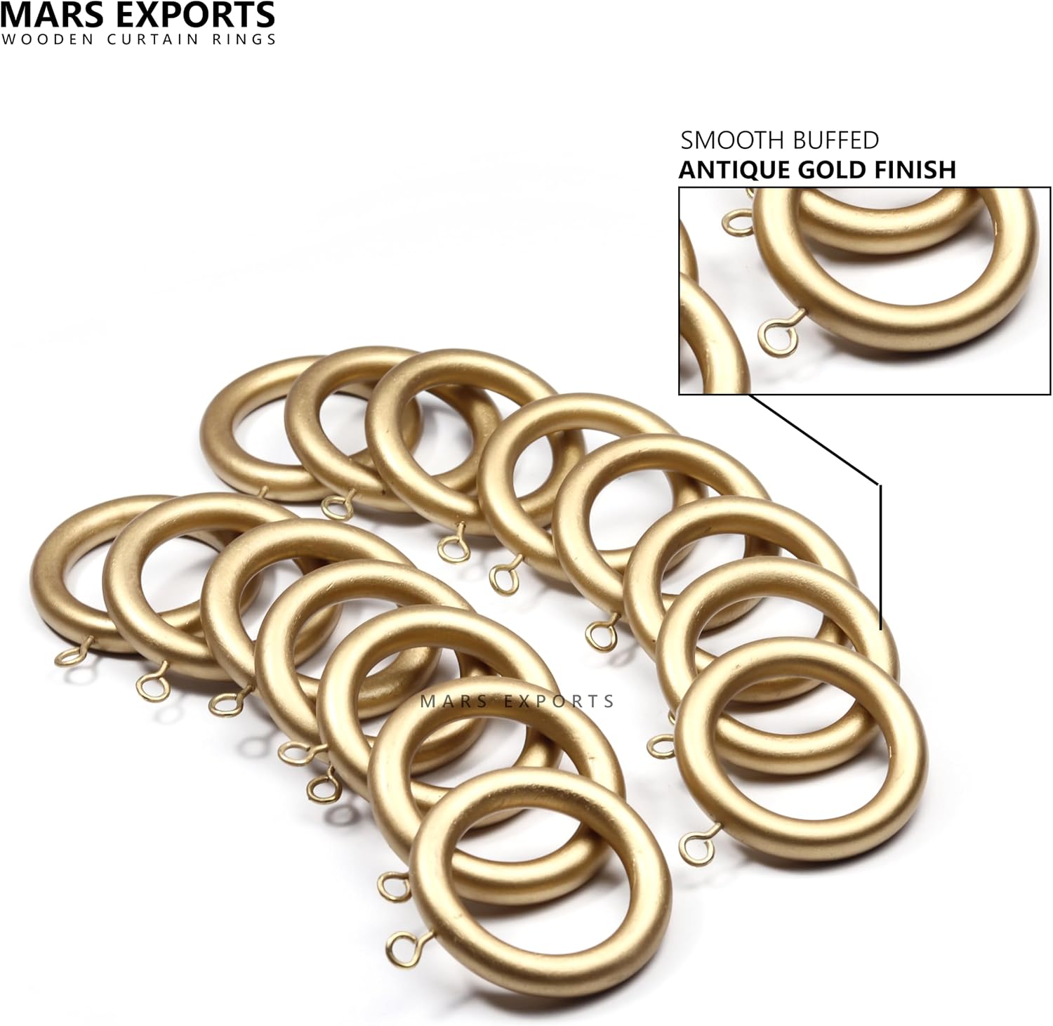 Wooden curtain rings with metal eyelets