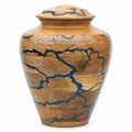 200 cubic inch wooden memorial urn with blue resin design