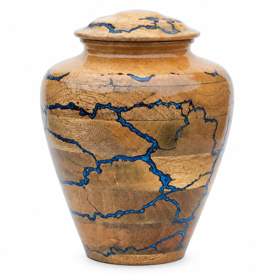 200 Cu In Wooden Memorial Urn with Blue Resin
